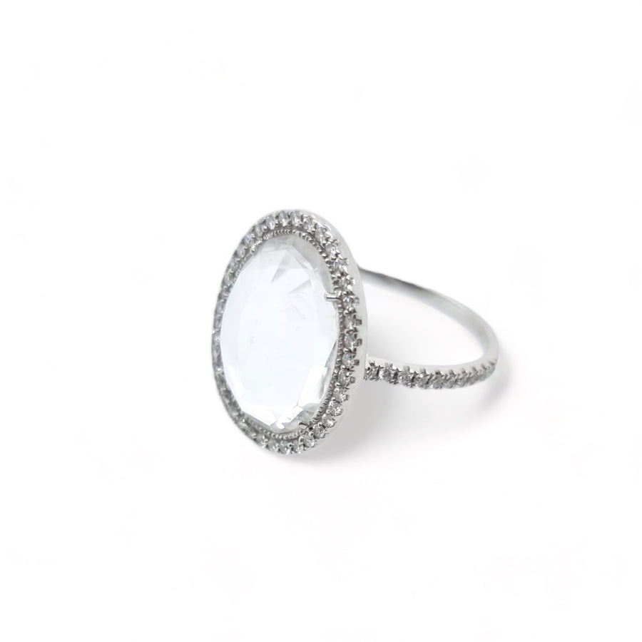 18ct White Gold Rock Crystal & Diamond Ring