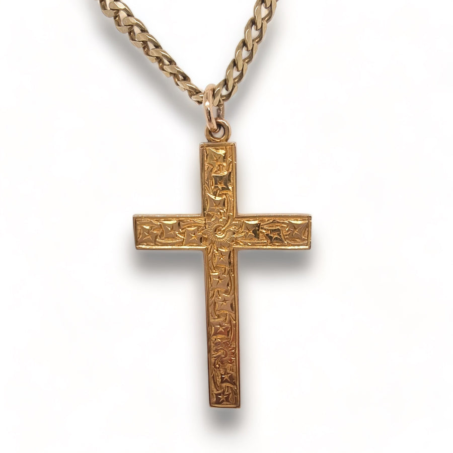 9ct Yellow Gold Cross & Curb Chain
